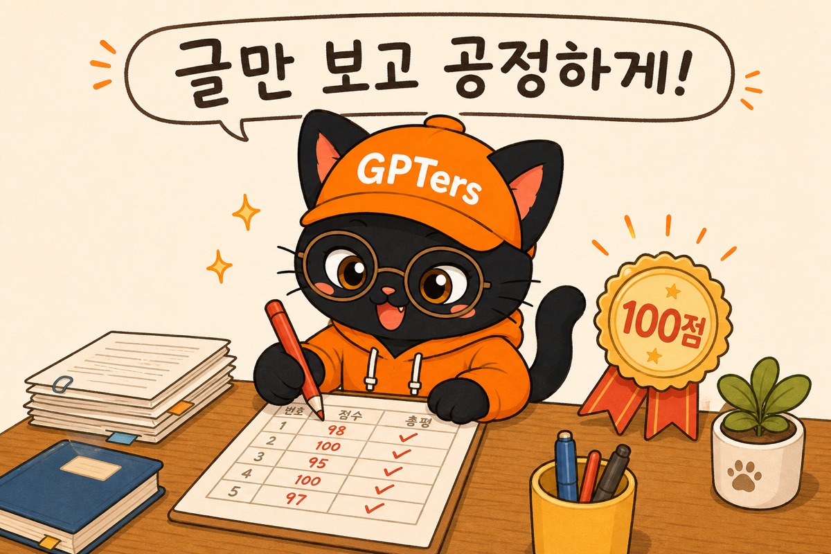 안경 쓰고 공정하게 채점하는 뽀짝이