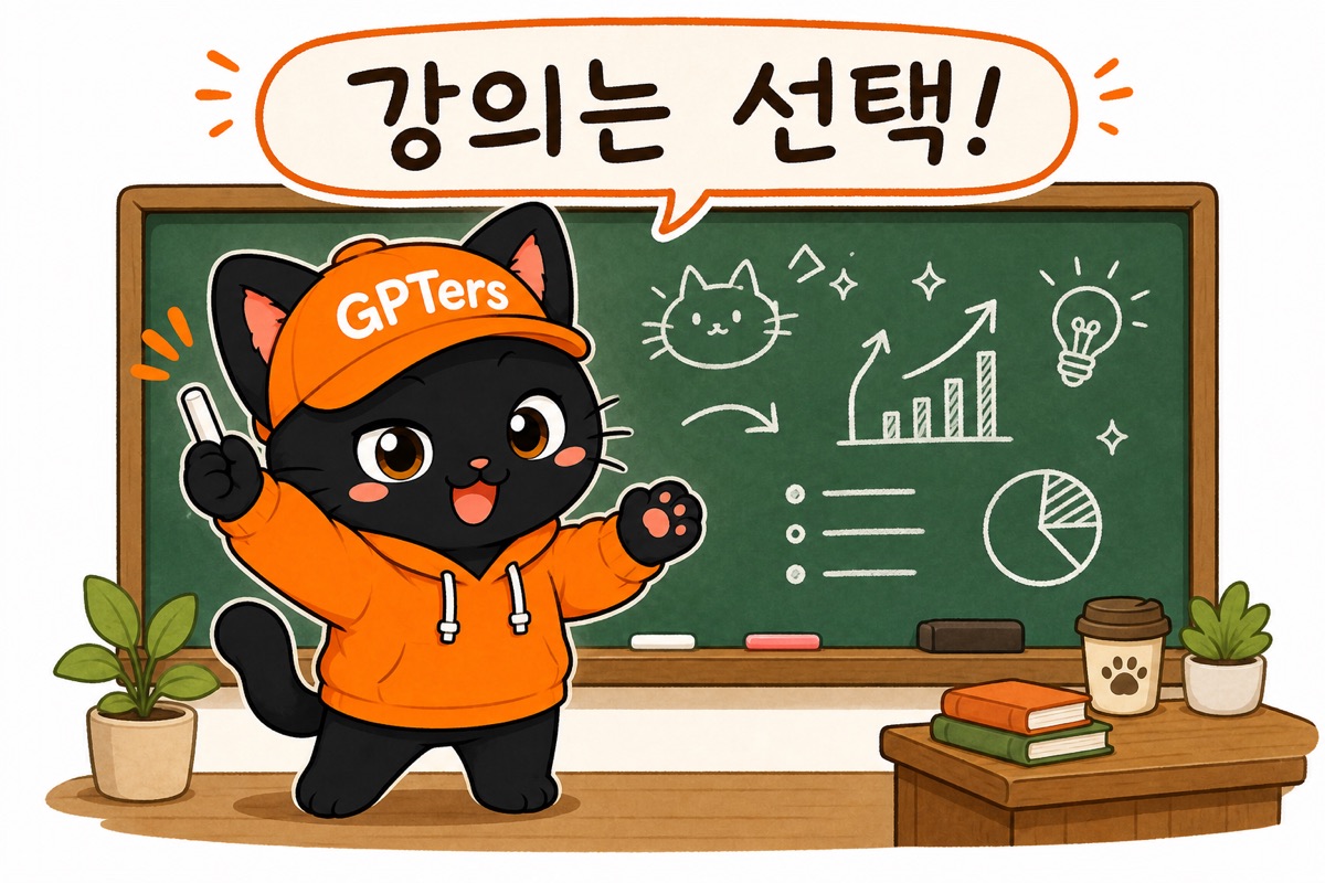 칠판 앞에서 강의하는 뽀짝이