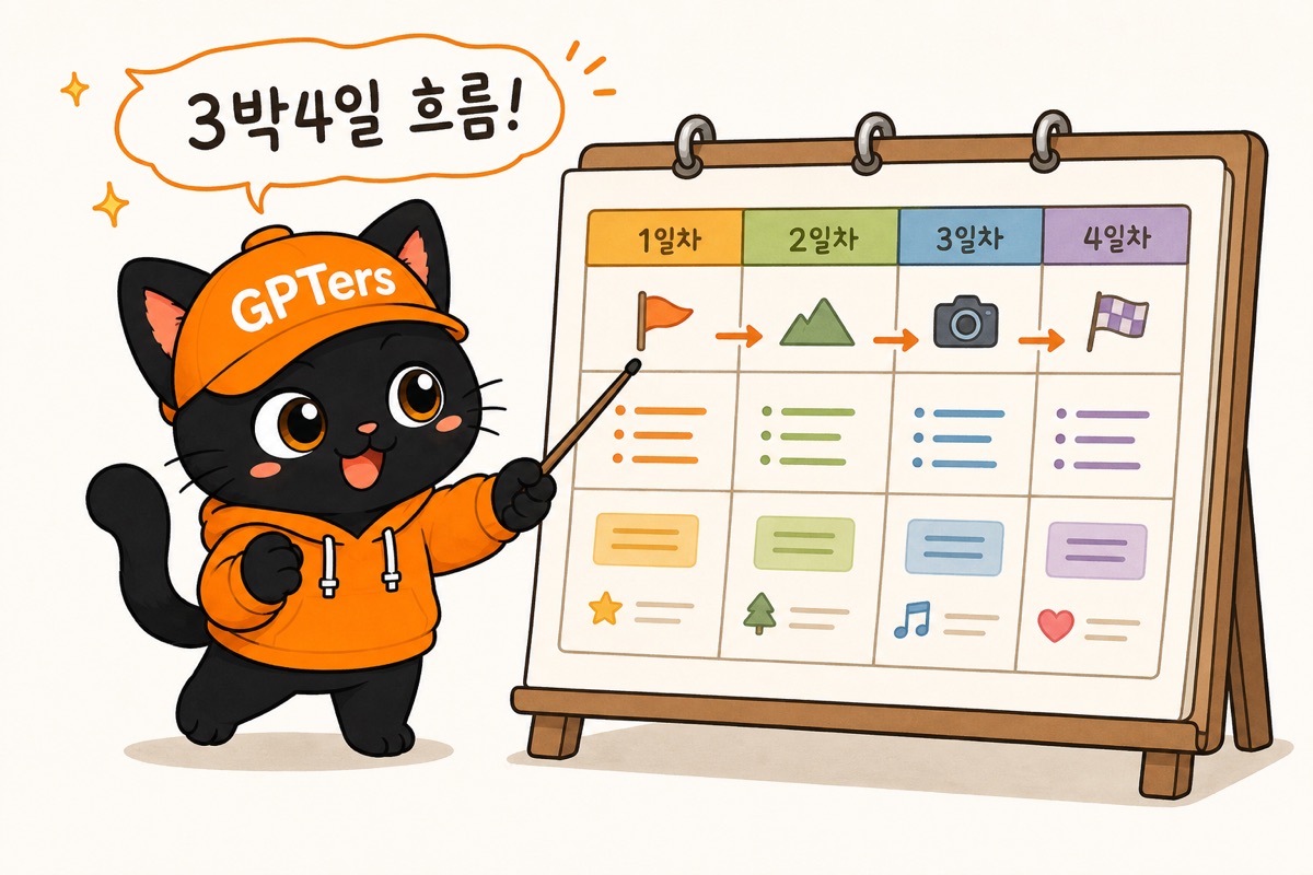일정표를 가리키는 뽀짝이